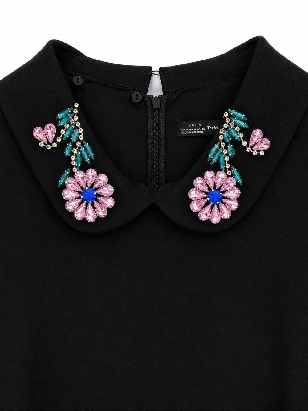 Zara Trafaluc Black Jeweled Floral Collar Mini Dress Size M NWT - Picture 5 of 7